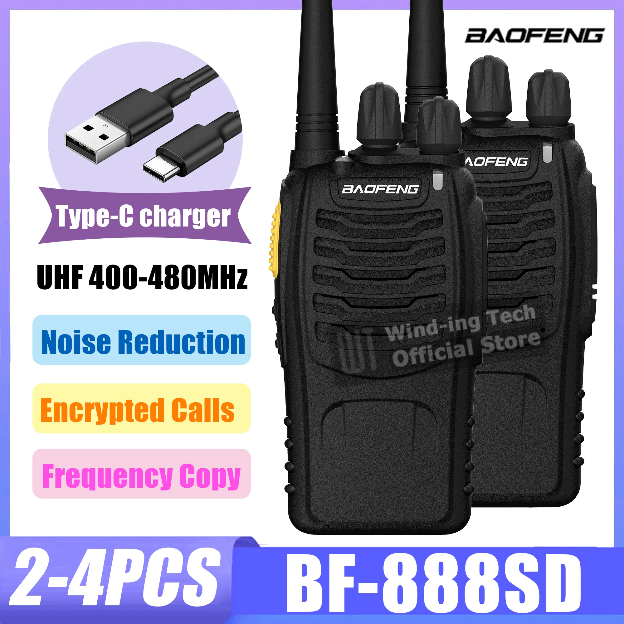 

Baofeng BF-888SD Рация Беспроводная копия частоты Шумоподавление Зашифрованные звонки UHF Type-C VOX Радиоприемники с голосовым шифрованием