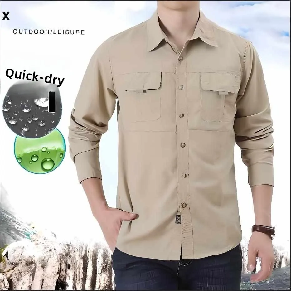 速乾性 メンズ レディース シャツ トップス ポケット付き ハイキング アウトドア ウォーキング 通気性 日焼け防止 長袖 ジッパー開閉 コットン混紡