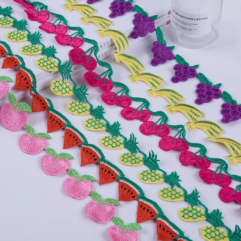 1Yard/Lot 40mm Fruit Shaped Lace Trim For Knitting Wedding Embroidered Ribbon DIY Handmade Patchwork Sewing Supplies Crafts