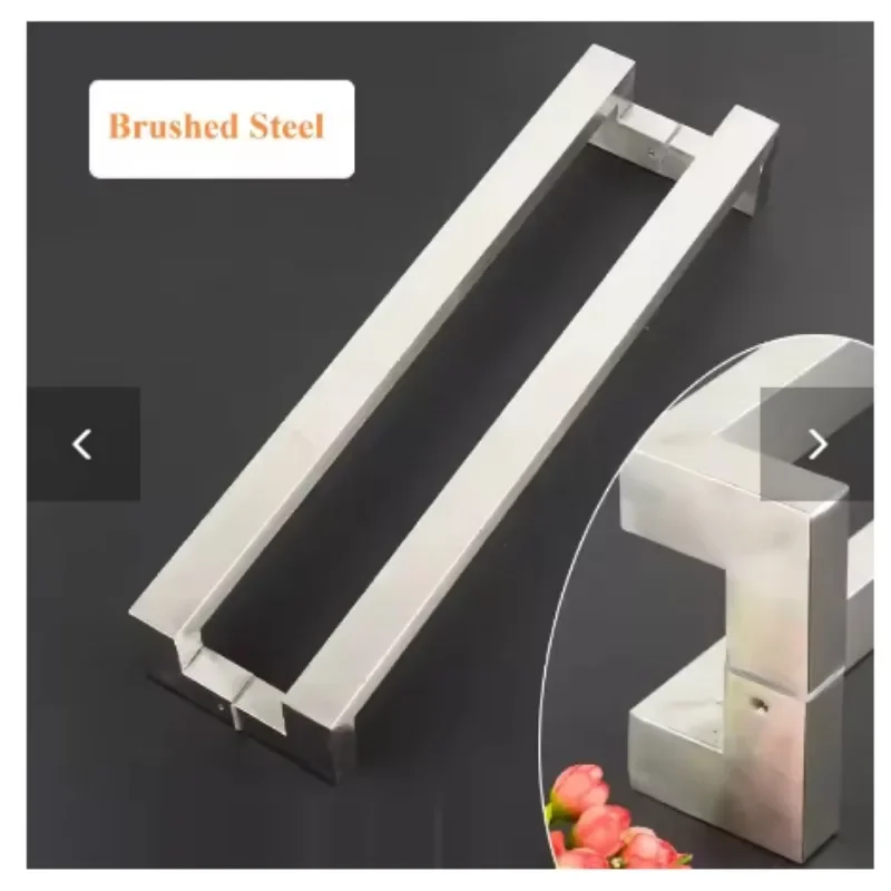 Stainless Steel CC400mm Glass Mounted Offset Square Back-to-Back Pull Handle Commercial Entrance