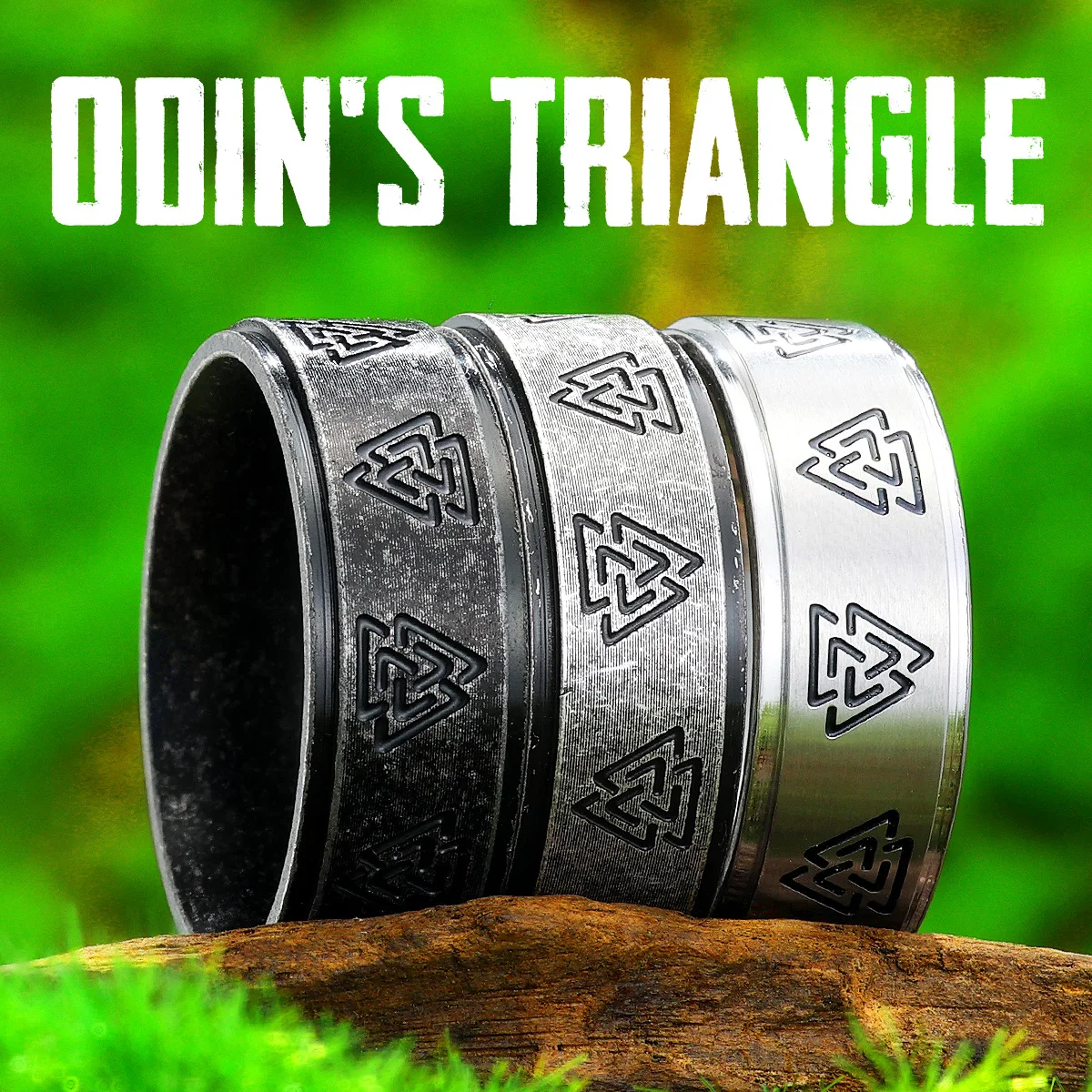 

Vintage Black Viking Odin Triangle Men Rings Stainless Steel Jewelry Punk Rock Fashion Accessories for Women Gift Wholesale