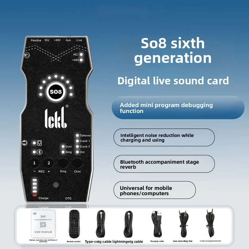 For ickb SO8 6th Sound Card, Live Streaming Audio Mixer with DSP & 48V Phantom Power for Phone