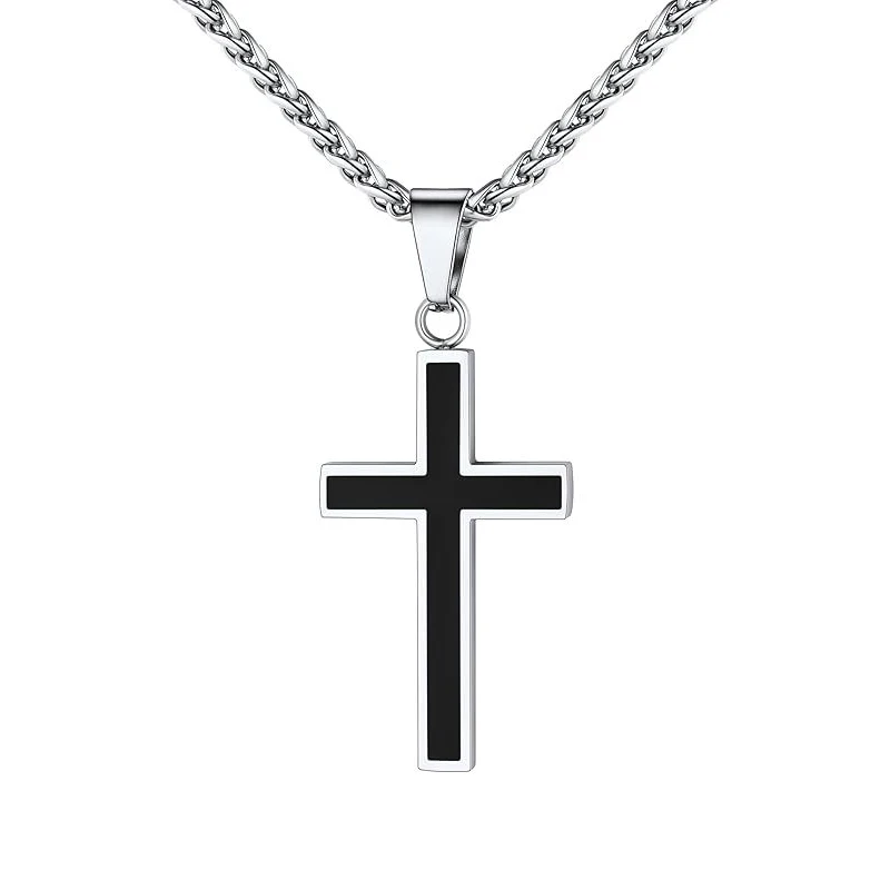 Edelstahl-Herren-Kreuz-Halsketten, Modische Vintage-Mehrfarbige Titan-Stahl-Anhänger, Damen-Punk-Gebets-Party-Schmuck-Geschenk