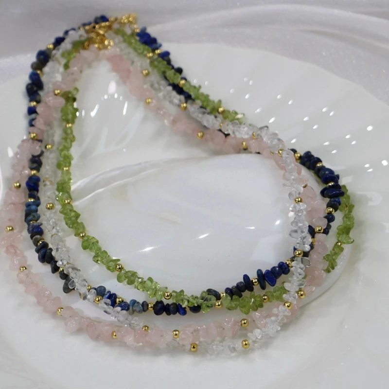 

Classic French Retro Natural Stone Color Gravel Real Stone Beaded Necklace Simple Temperament Niche Accessories Wear Necklace