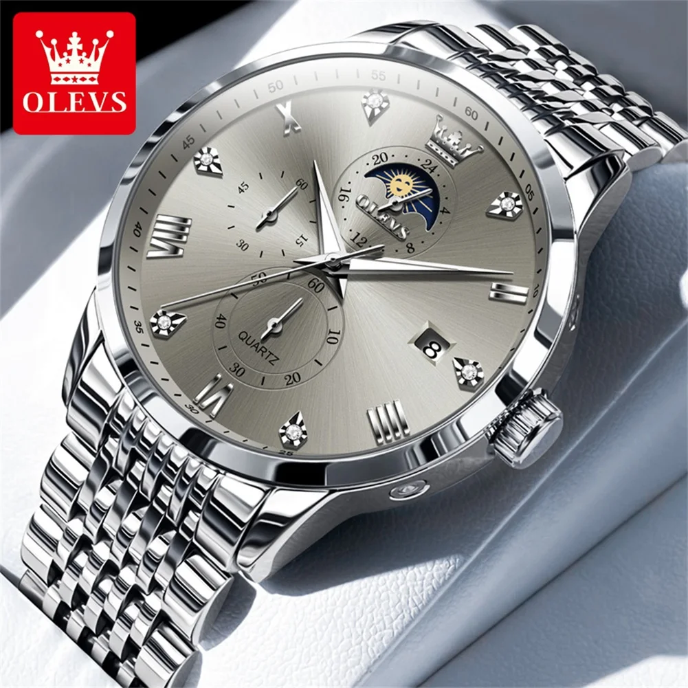OLEVS 2925 Classic Brand Movement Watch Multifunctional Tidal Diurnal Phase Calendar Window 30m Waterproof Luminous Watch