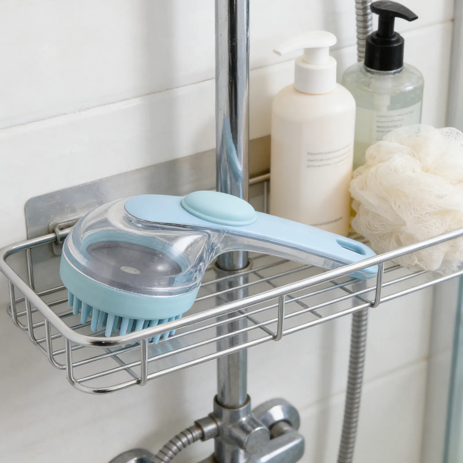 Shower Scalp Brush with Refillable Shampoo Reservoir Elongated Handle for Scalp Exfoliation Dandruff Removal Head