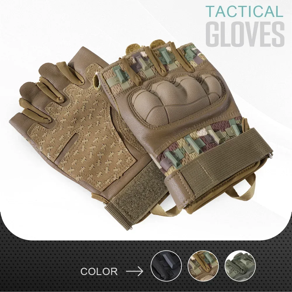 Guantes tácticos transpirables de medio dedo para hombre, equipo de protección sin dedos para deportes, ciclismo, tiro, trabajo al aire libre