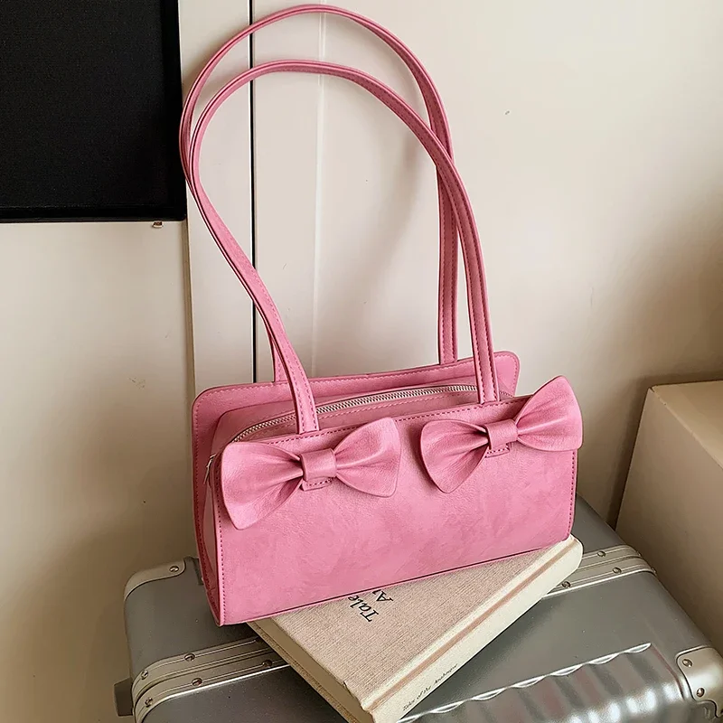 

PU Leather Shoulder Bags For Women 2025 New French Style Trend Underarm Bag Females Pink Black Blue Handbags Designer Bag