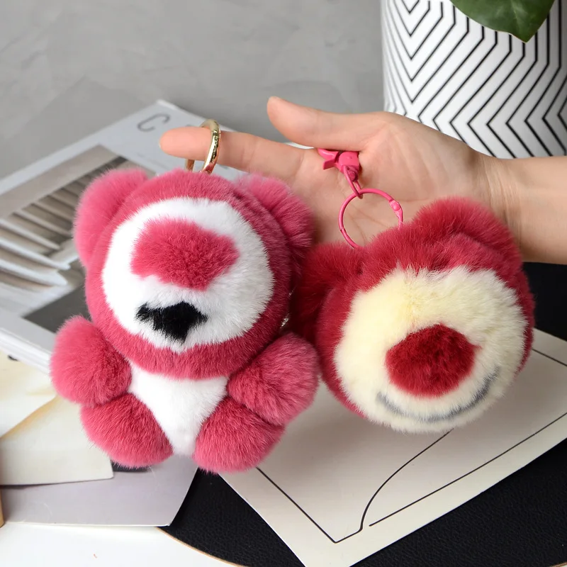 2025 Women Lovely Cute Bear Doll Mink Fur Keychain Charm Fashion Plush Car Key Pendant Keyrings Chain Bag Party Favor Jewelry