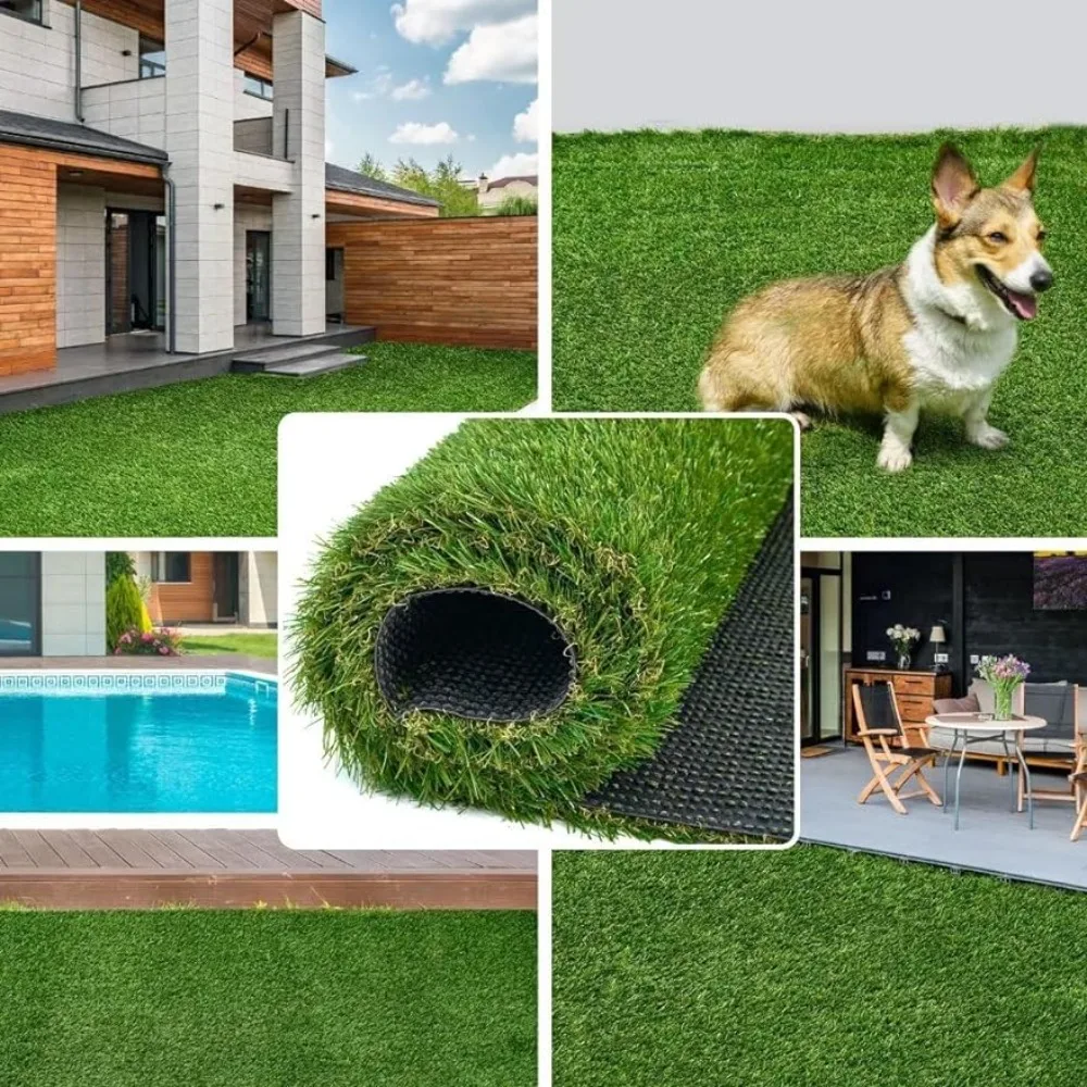 

Artificial Lawn Outdoor Patio Rug 4ftx6ft, 1.38" Thick with Drainage Holes, Fake Turf Mat Garden Lawn for Pets