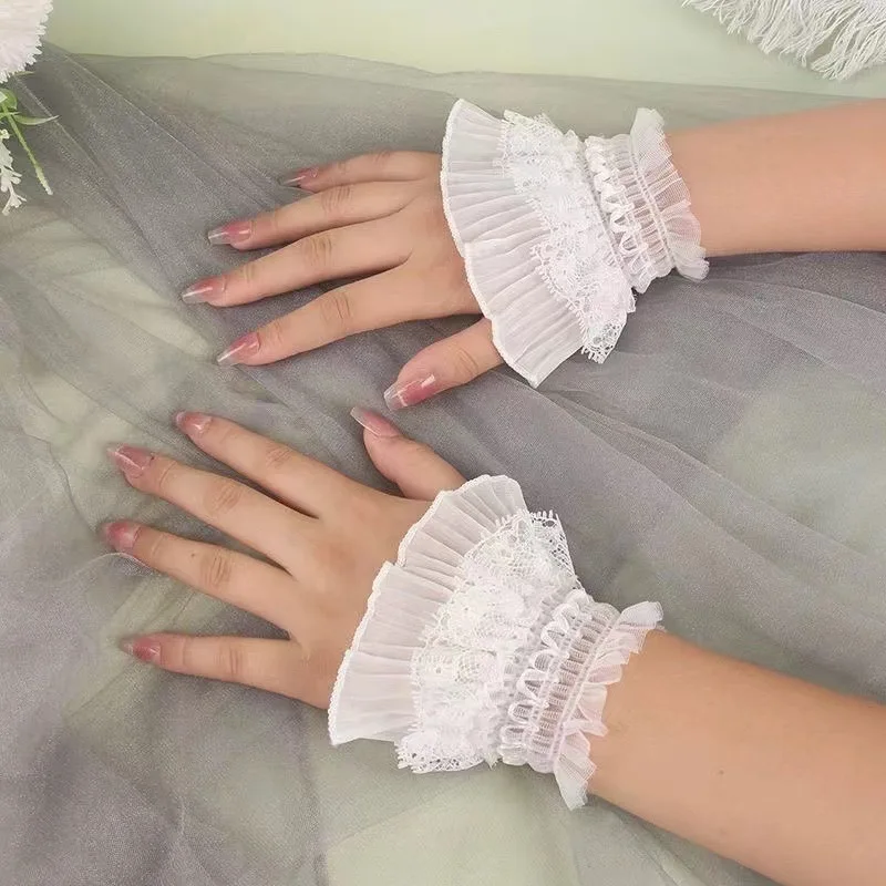 Detachable Lace Fake Arm Sleeves for Women Floral Embroidery Fake Cuffs Bridal Wedding Blouse DIY Accessories