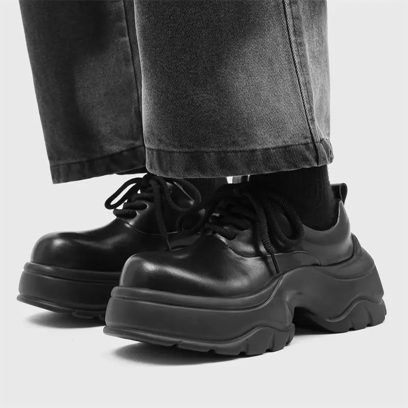 

Paris Thi Bot oes Men's Heightening Genuine Leather Briti Sle Platform Sports Dad oes Trendy Bla Knight