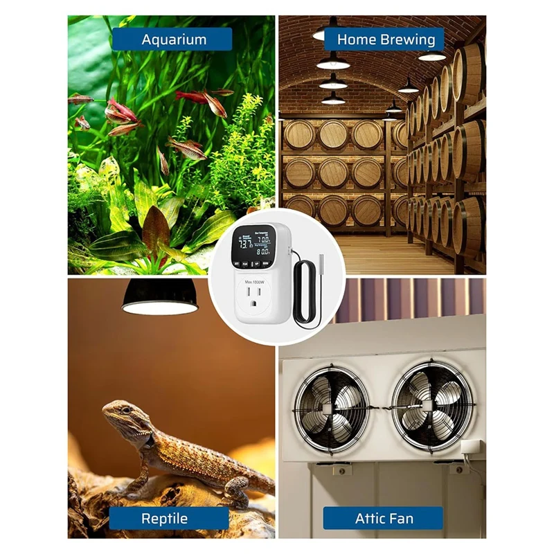 24-Hour Delivery Digital Temperature Controller,15A/1800W Thermostat Outlet Plug,-40℉-210℉, Cyclic Timing/Countdown,For Incubato