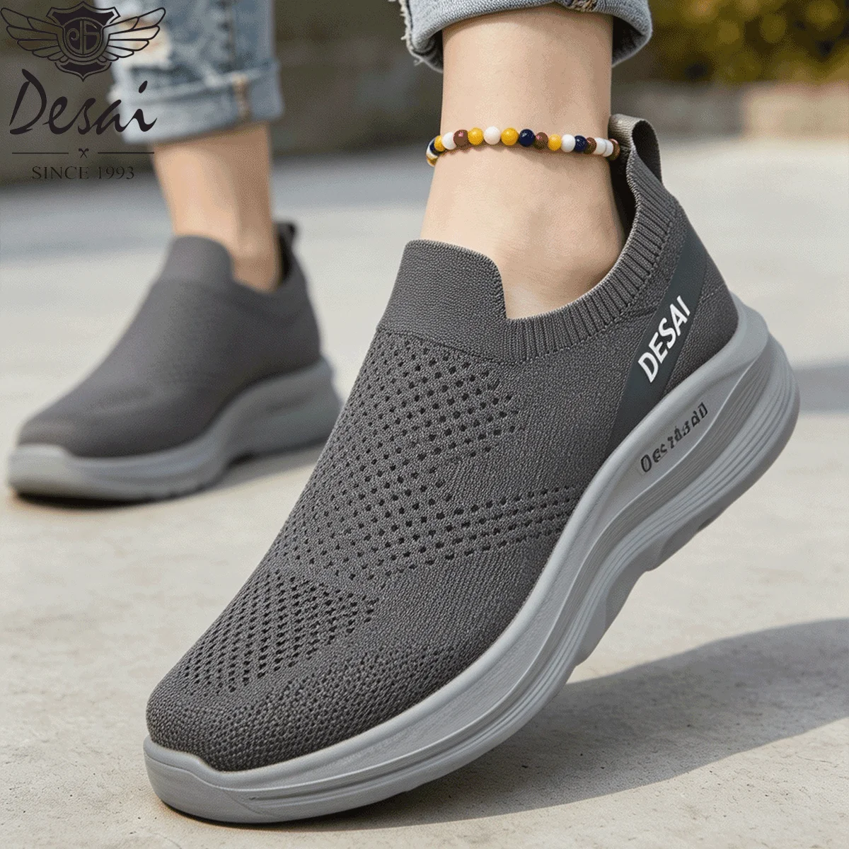 Desai Men's 2026 Autumn Stretch Sock Upper Casual Sports Shoes Slip‑on Mesh Thick Sole Sneakers School Supplies City Travel