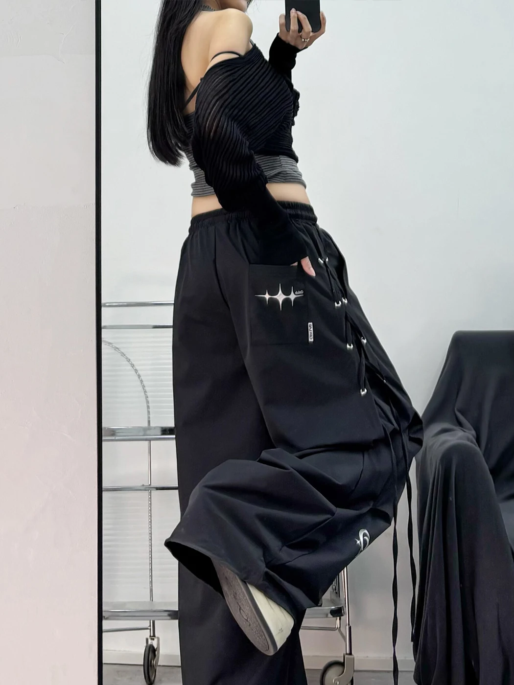 Pantaloni Casual Americani con Cintura, Nuova Moda Autunnale per Donna, Pantaloni Sportivi Larghi e Snellenti a Vita Alta e Gamba Dritta