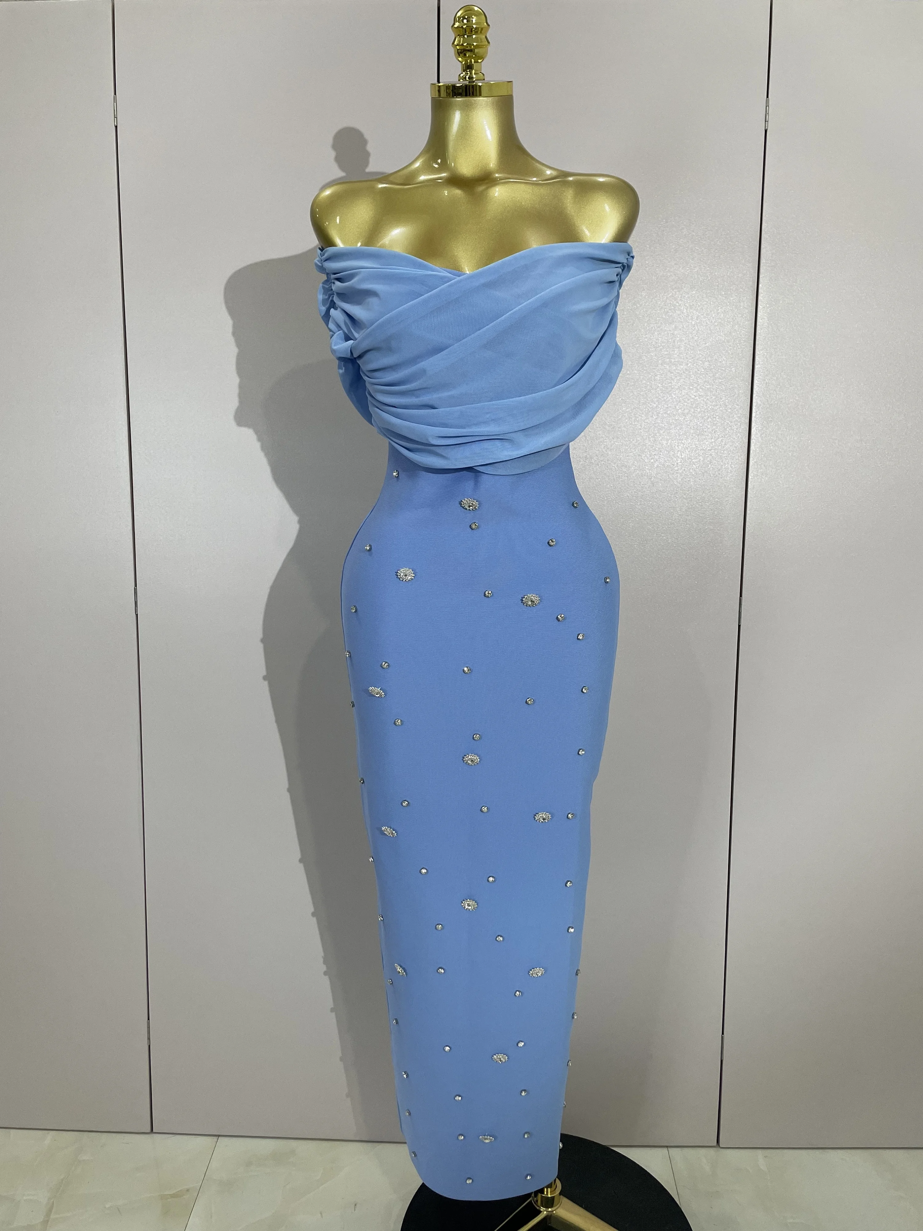 Shining คริสตัลเซ็กซี่ปิดไหล่ Bodycon BANDAGE ชุดยาวผู้หญิงฉลองวันเกิด Elegant Evening PARTY Club ชุด