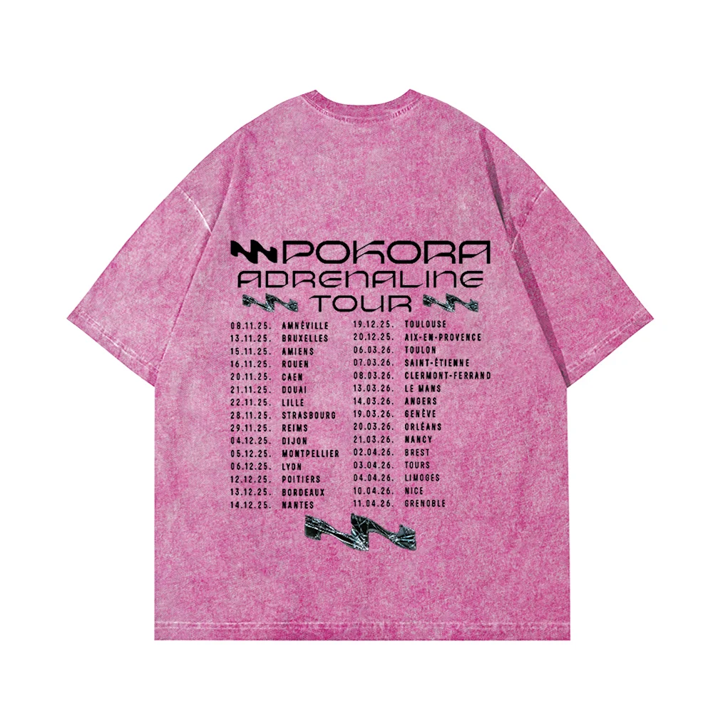 

Matt Pokora Merch M Pokora Adrenaline Tour 2025 хлопковая винтажная стирка футболка мужская/женская уличная одежда с круглым вырезом и короткими рукавами