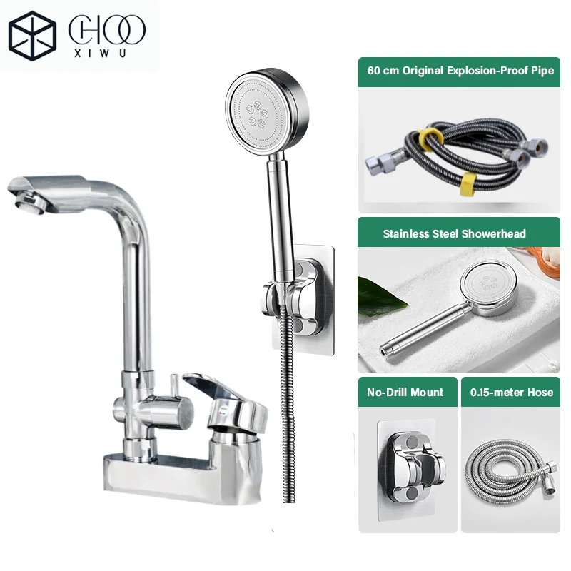 Two-in-One Sink Faucet with Shower Head—Dual-Purpose for Bathroom Sink, Bathing, and Hair Washing (Hot and Cold Water)