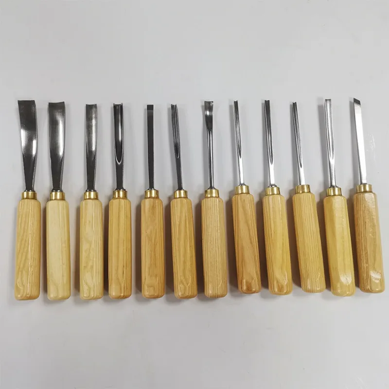 Professional Wood Carving Chisel Set Sharp Flower-Carving Blades Chisels Manual Engraving Wooden Handles Woodworking Tools
