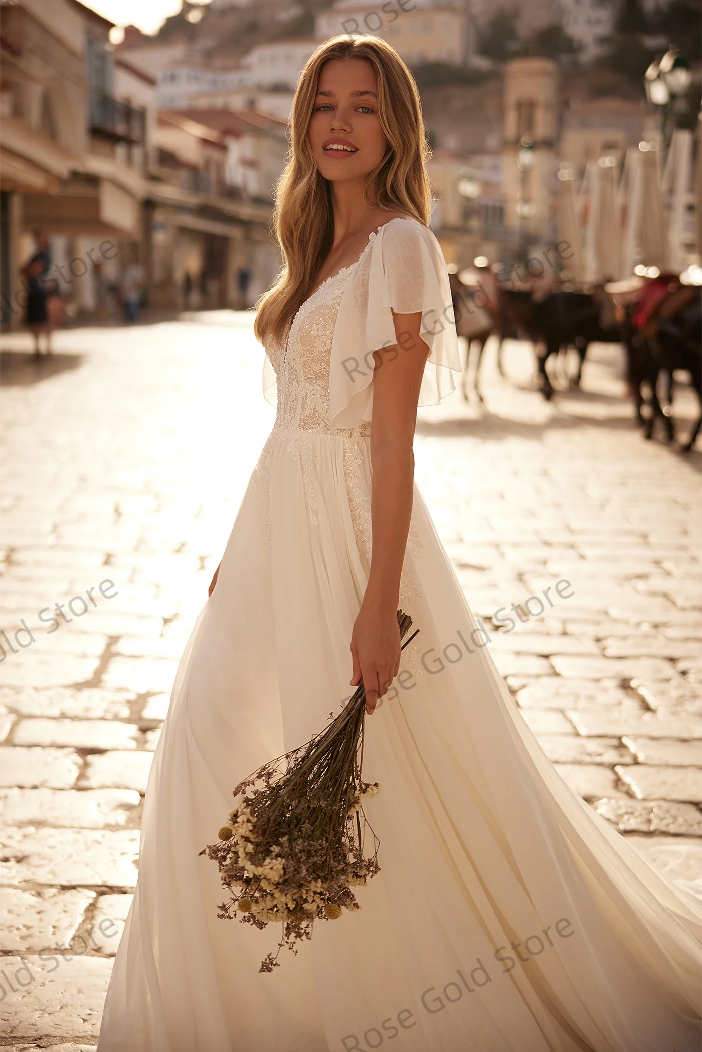 Boho feminino vestido de casamento romântico querida miçangas nupcial crescido personalizado brilhante sem costas vestido de mariee praia festa wear