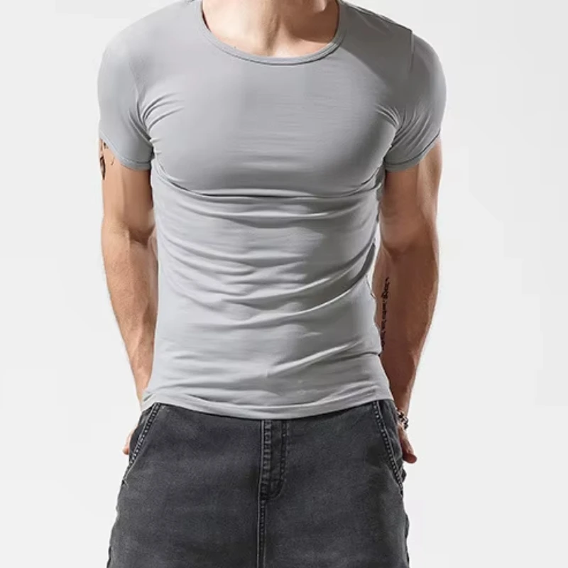 Y2K Pure Colour Slim Man's Women's  T-shirt Short Sleeve Streetwear Gym Clothing Tee Top Simple Design Running Shirt Tee Shirt