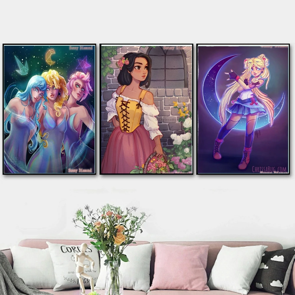 New Diamond Painting Sisters of Fate Cross Stitch Kits Flowers Girl Magic Moon 5D Mermaid Mosic Embroidery Full Drill Home Decor