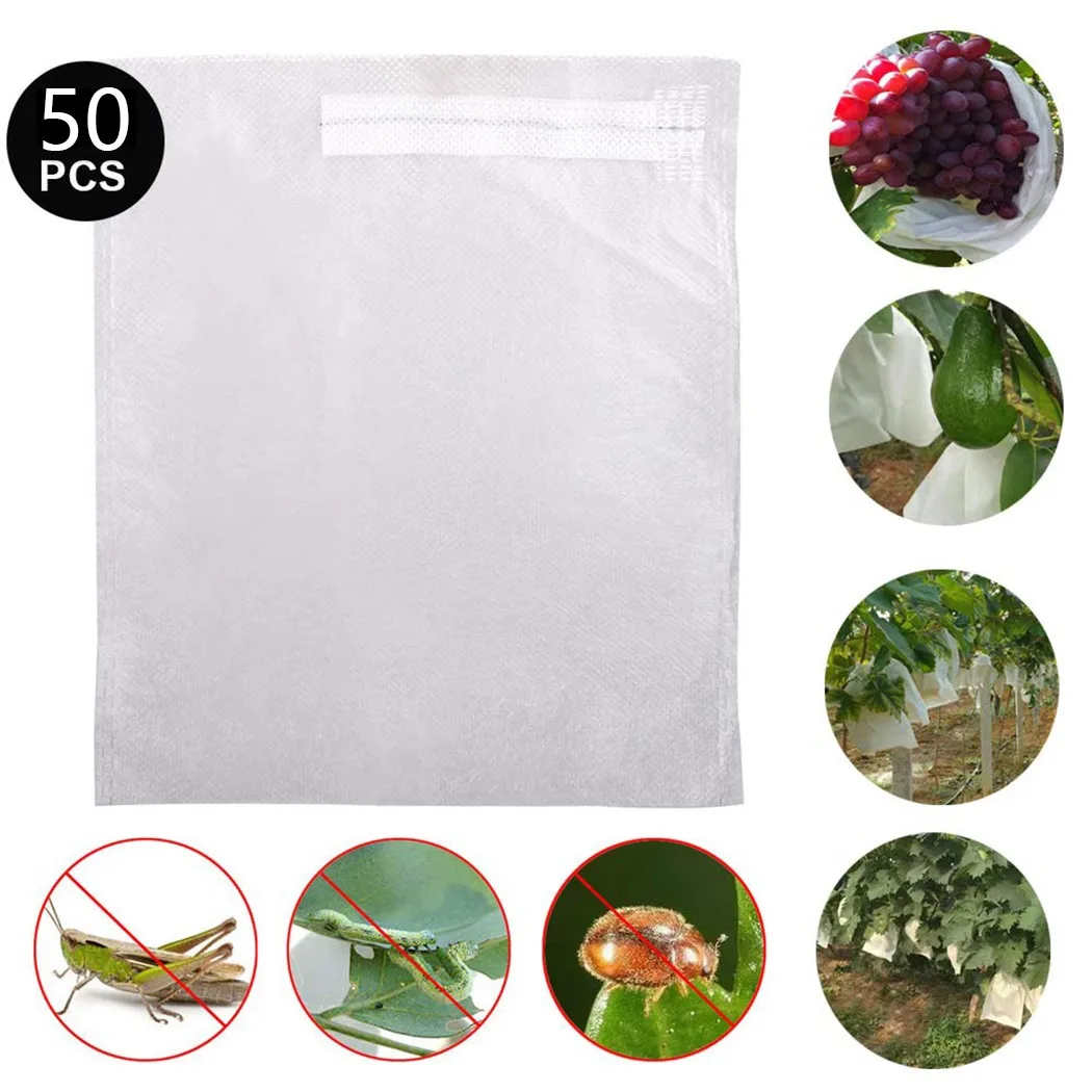 

50Pcs Strawberry Grapes Fruit Grow Bags Netting Mesh Vegetable Plant Protection Bags For Pest Control Anti-Bird Garden Tools