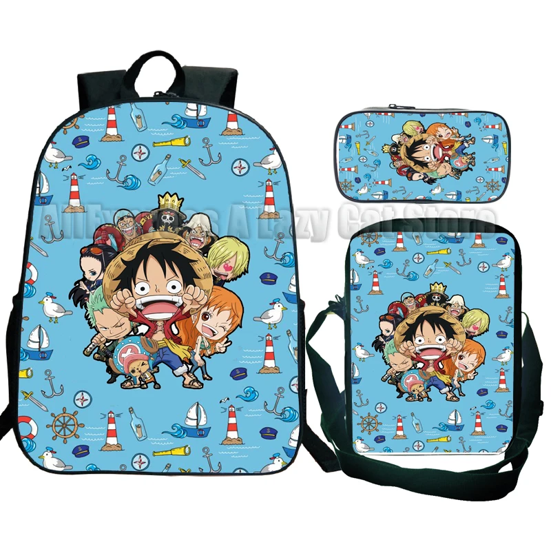 Sac à dos One Piece Luffy pour adolescents, sac à dos pour ordinateur portable, sac à dos de voyage, sacs d'école, figurines d'anime de dessin animé Zoro Law Ple, ensemble de 3 pièces