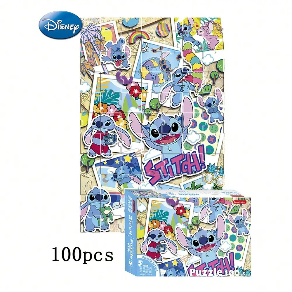 Disney Stitch Jigsaw Puzzle for Kids Paper with Gift Box Ages 5+ Cartoon Educational Toy Family Puzzle Game 100 Piece