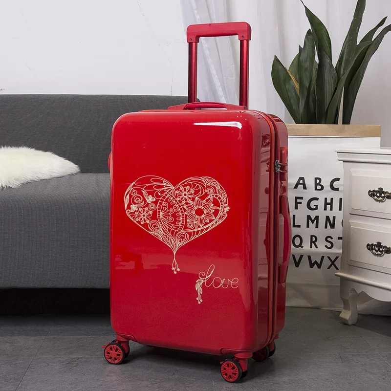 Wedding suitcase, bridal suitcase, big red trolley bridal leather wedding dowry password pressure