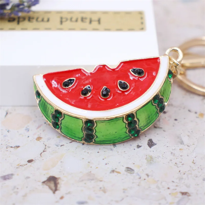 Alloy Simulation Watermelon Keychain Creative Summer Fruit Environmental Protection Model Car Phone Bag Pendant Ornaments Gift