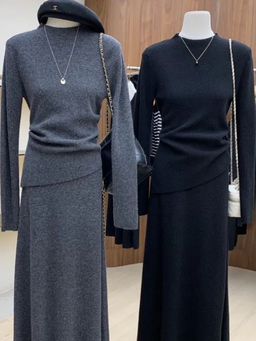 

Модный вязаный комплект, женская осенне-зимняя длинная юбка трапециевидной формы, свитер с боковым разрезом, комплект из двух предметов, утягивающий дизайн талии