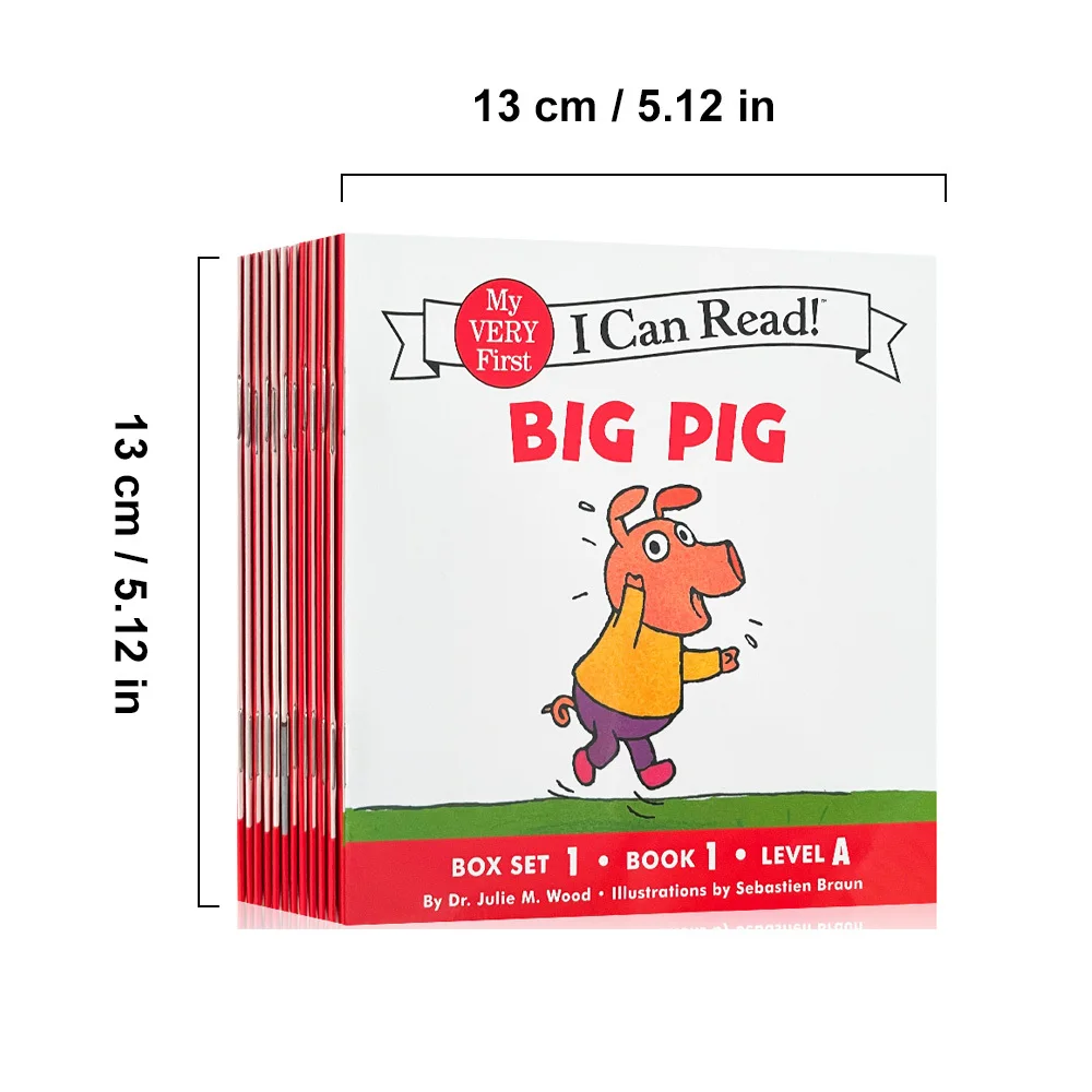 Juego de 12 libros de cuentos de bolsillo para niños, libro educativo de cerdito grande, mi primera imagen en inglés