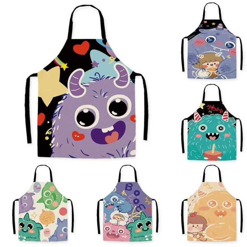 Creative parent-child apron cartoon pattern sleeveless linen anti-fouling apron kitchen cooking baking apron