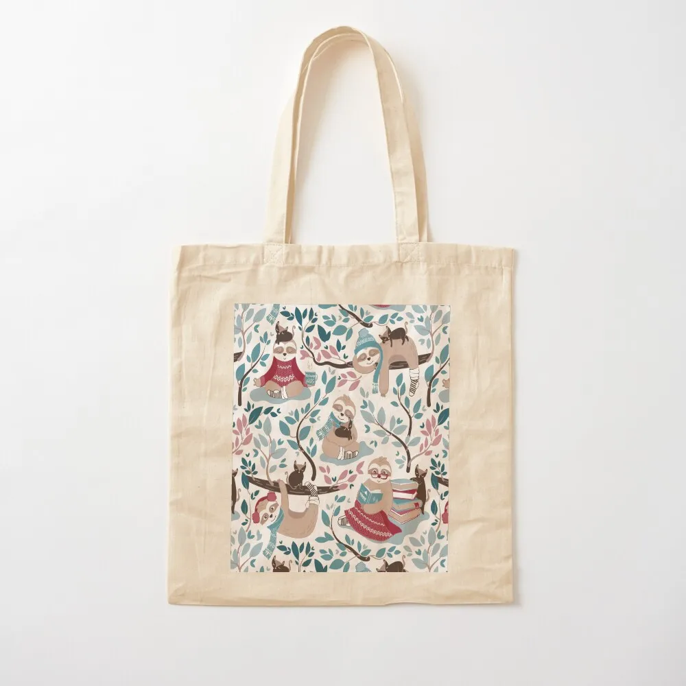 Hygge sloth // small scale // white and red Tote Bag shopper bags for women Customizable tote bag Handbags
