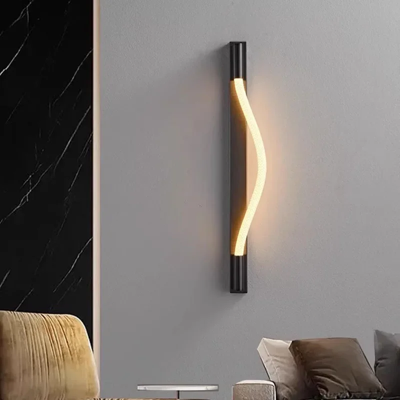 Modern Minimalist Lines Silicone Musical Note Wall Lamp Living Room Bedroom Bedside Corridor Staircase Copper Wall Lamp Fixture