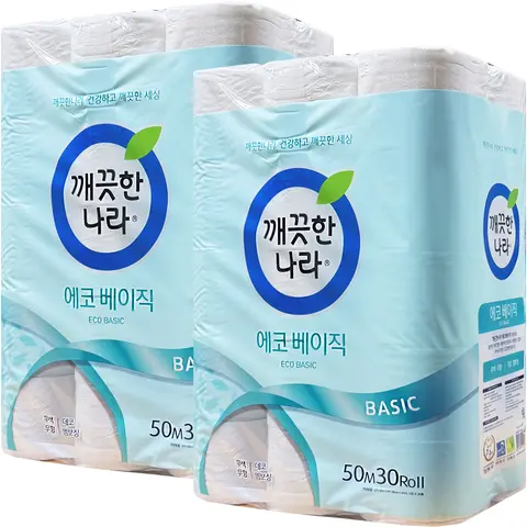 깨끗한나라 에코 베이직 40m 2겹 60롤 화장지 두루마리 휴지