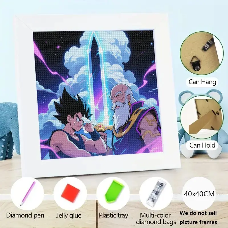 

1 шт. 5D DIY Full Drill Diamond Painting Kit, Dragon Ball Z Inspired Anime Art, Goku & Wise Master Epic Sword Scene, Home Decor Wa