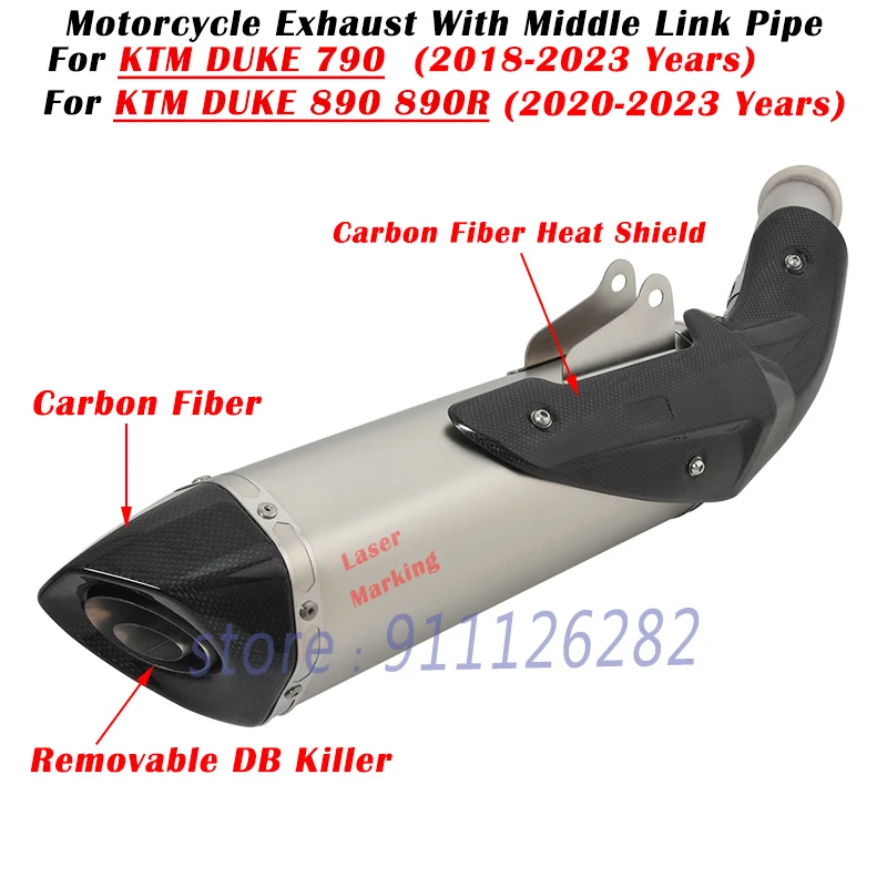 モーターサイクルエキゾーストサイレンサー,改造,カーボンファイバーマフラー,ミドリンクパイプ,DBキラー,ktm duke 790 890 2018 890r 2021-2022 2023