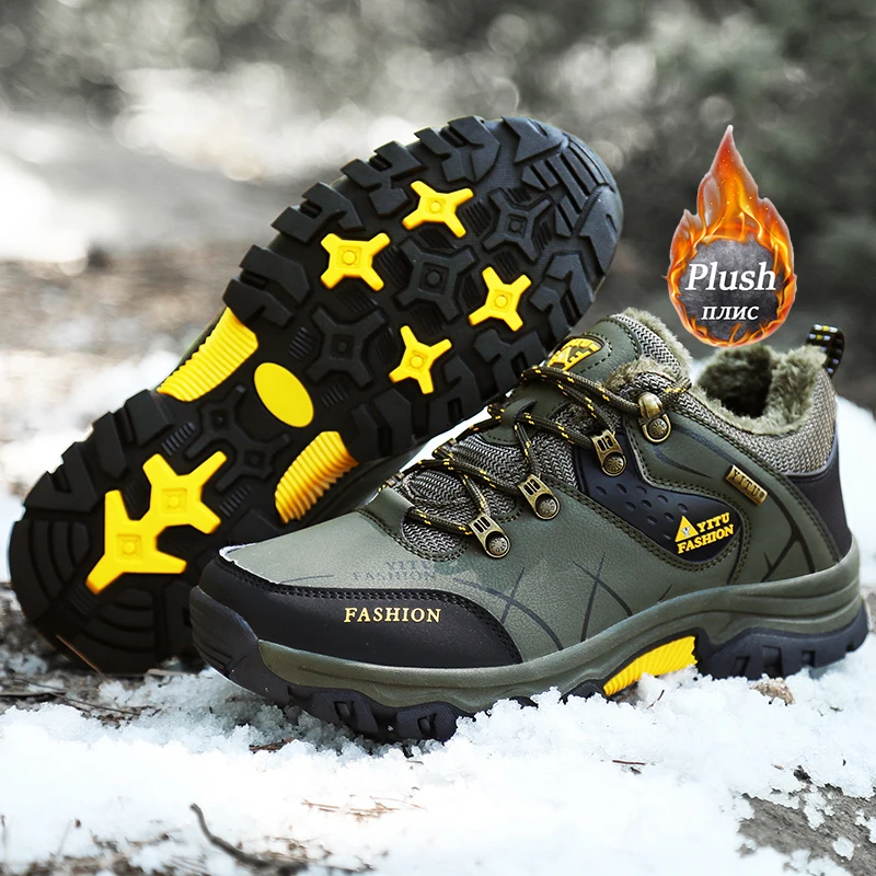 Winter Men Sneakers Man Hiking Shoes Outdoor Mountain Boots Plush Warm Men's Shoes Wear-resistant Men Trekking Tactical Sneakers