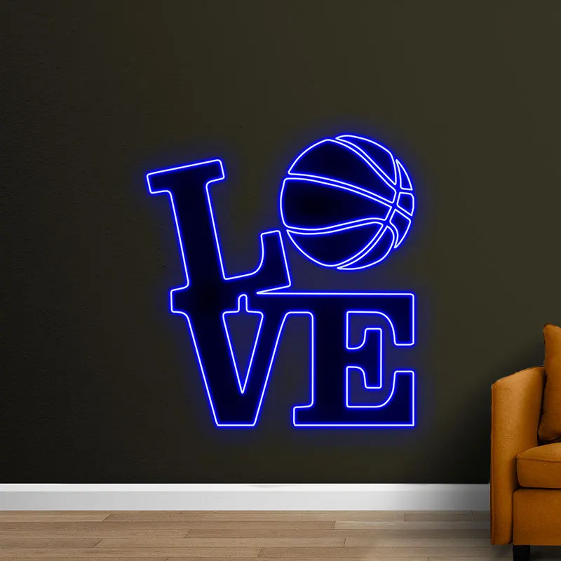 Love Basketball Neon Art LED Sign, Sports-Themed Wall Decor for Game Room & Bedroom, Creative Gift for Basketball Lovers & Fans