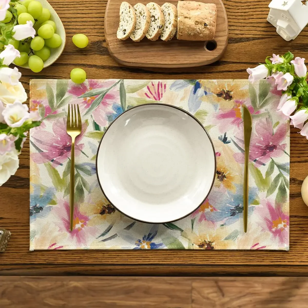 1PC Watercolor Floral Leaves Colorful Summer Placemats 30*40cm Seasonal Table Mats for Party Kitchen Linen Dining Decoration