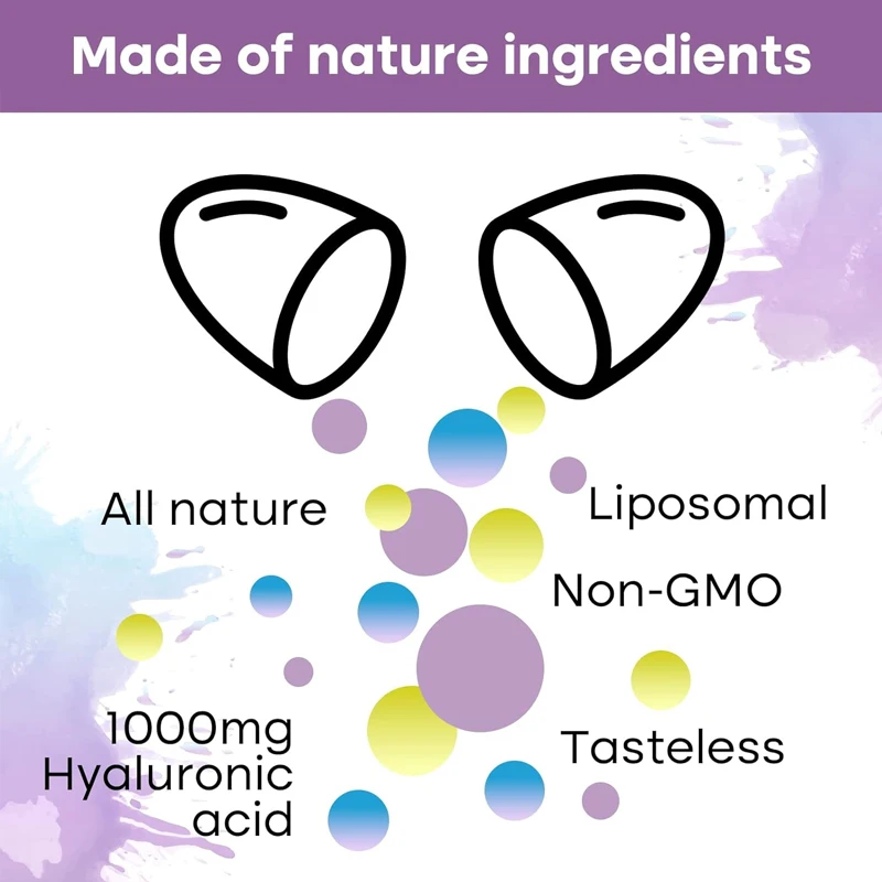 مكمل حمض الهيالورونيك بالليبوسومال، 1000 ملغ حمض الهيالورونيك، مكمل غذائي يدعم ترطيب البشرة وتزييت المفاصل