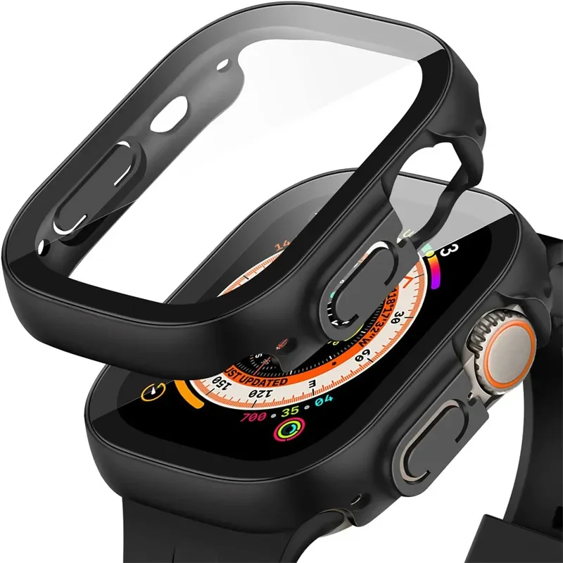 2-in-1-Hülle für Apple Watch Ultra 49 mm, Displayschutzfolie, wasserdicht, hart, PC, rundum, ultradünn, gehärtetes Glas