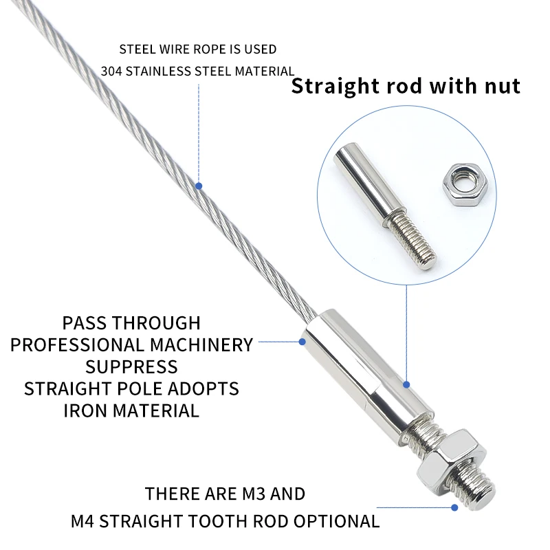 Picture 5: 2PCS 1.5mm Stainless Steel Wire Rope with Straight Bolt Connector and Adjustable Metal Hook, Steel Cable Suspension Kit