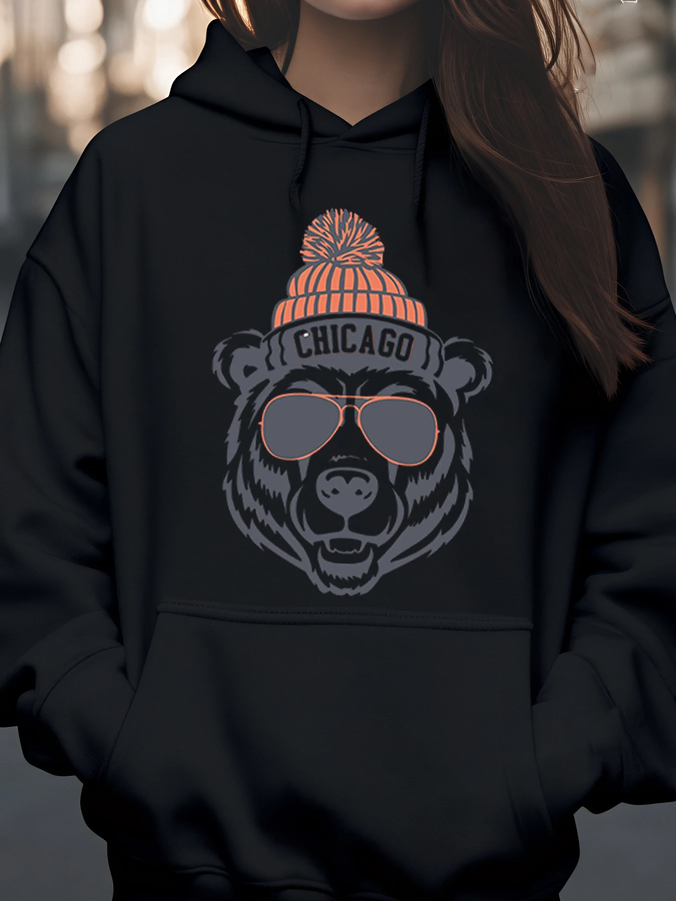 شيكاغو بير مع قبعة صغيرة ونظارات شمسية مطبوعة بقلنسوة ملابس شتوية للنساء #1