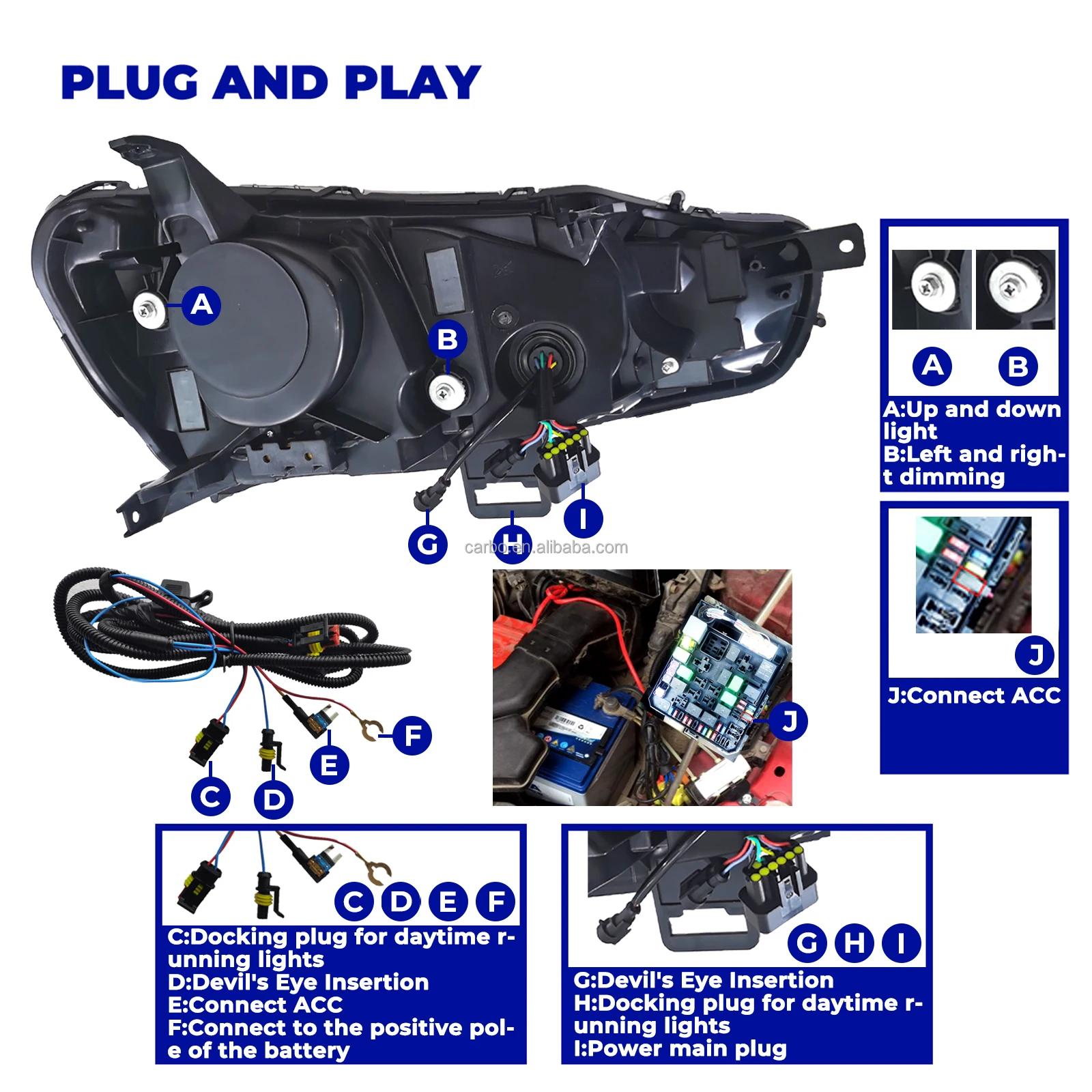 For Mitsubishi Lancer Ex Evo JDM 2008-2016 LED Headlamp New 12V RGB Red Demon Eye Front Light DRL With 24V Car Accessories