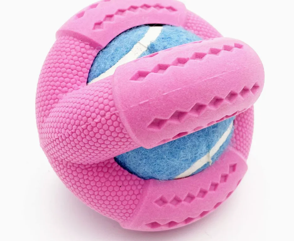 Pet dog toy rubber foam four hollowed out leaky food ball tennis ball interactive companionship for small and medium-sized dogs