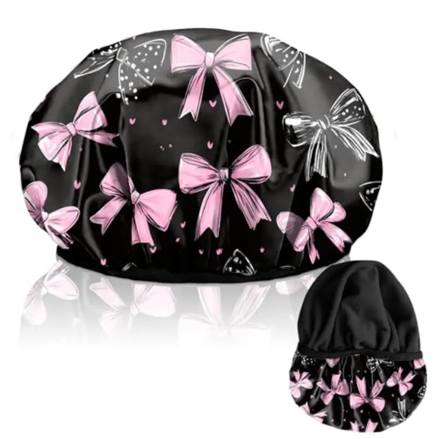 Luxury Shower Cap Terry Lined Reusable Triple Layer Waterproof Hair Elastic Caps Shower Bath Hat for Women Girls Cute Aesthetic