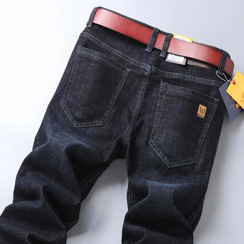 SULEE New High Quality Jeans Men\'s Business Casual Straight Denim Pants Stretch Fashion Classic Work Trousers Blue Black Male